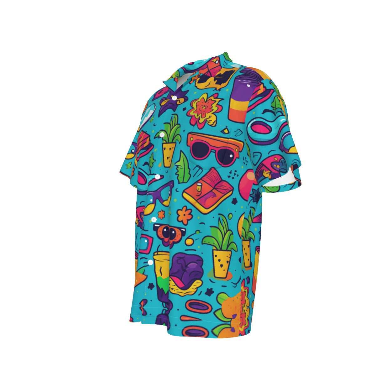Hawaiian Shirt With Pocket Turquoise Beach