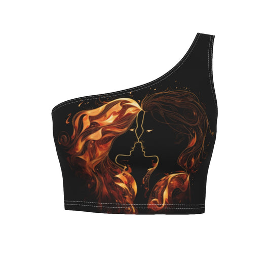 All-Over Print Women's One-Shoulder Cropped Top