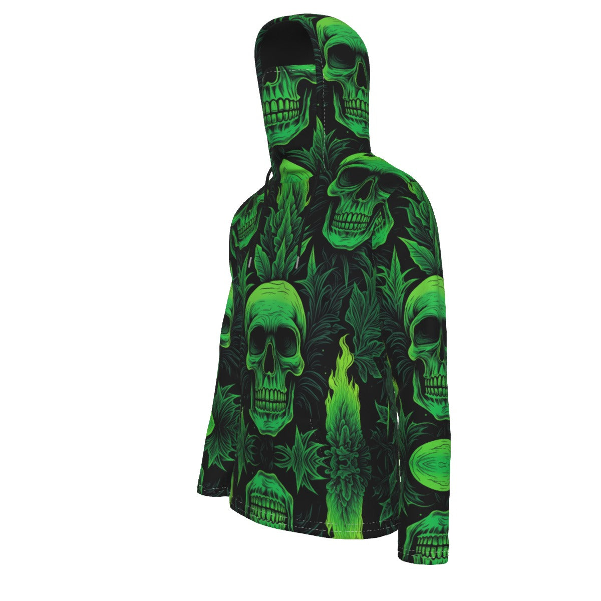 Pullover Hoodie With Mask Green Skull